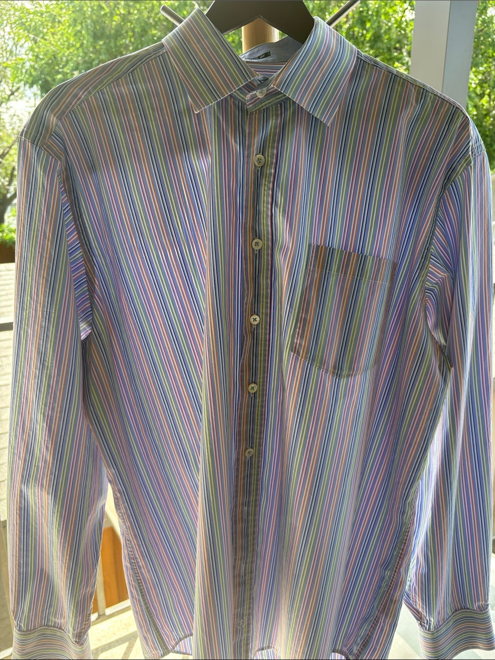 Bugatchi Multistripe Shirt in Blue, Pink, Green, Purple